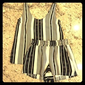 Lavender Brown Striped Tank & Shorts Set